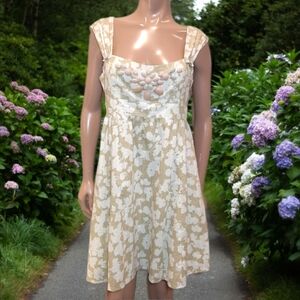 NEW Nanette Lepore Floral Eyelet Fit & Flare Dress Beaded Sleeve Green Size 12